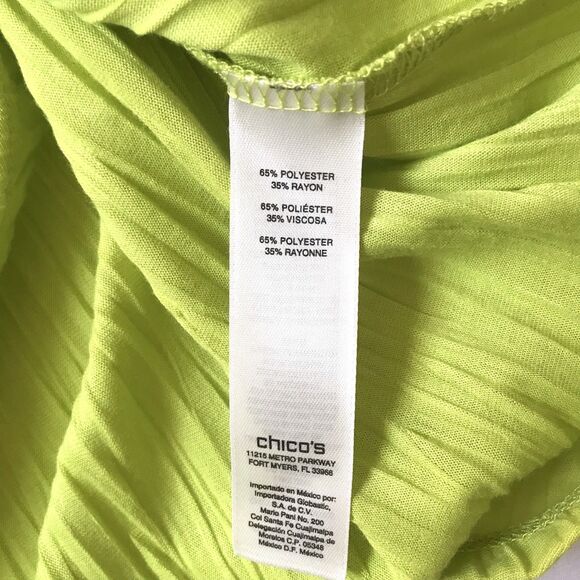 Chicos Crinkle Round Neck 3/4 Sleeve Top SZ 0 S Yellow Lime Statement Dopamine - Picture 4 of 11